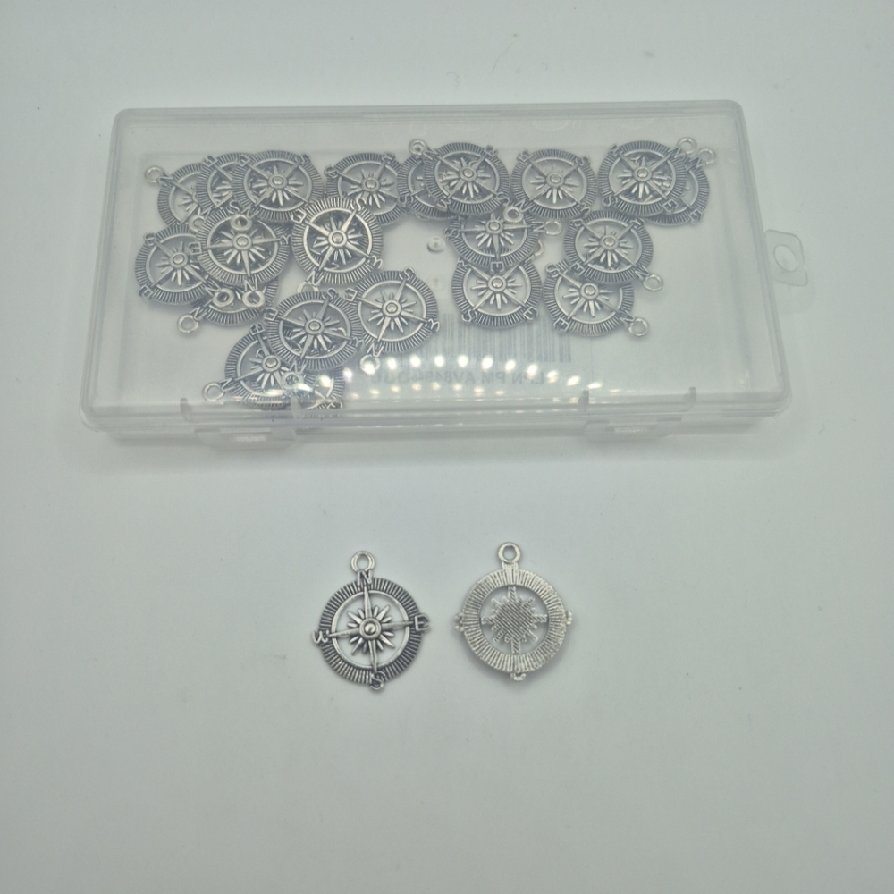 Compass Zinc Alloy Pendants 29.5x25x2.5mm Hole: 2.5mm Jewelry Making 24 Pcs